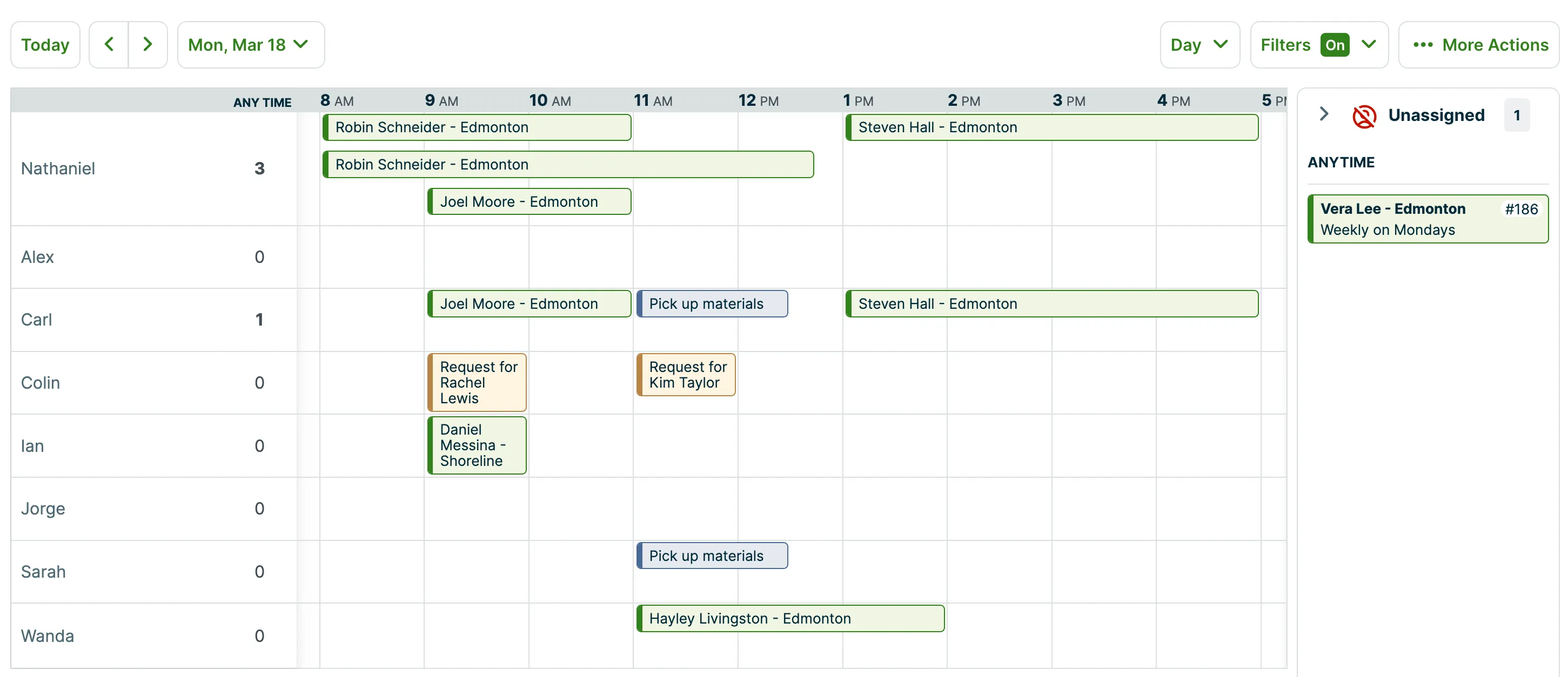Day view of the schedule