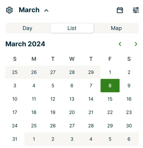 A screenshot showing the date selector to change the schedule date.