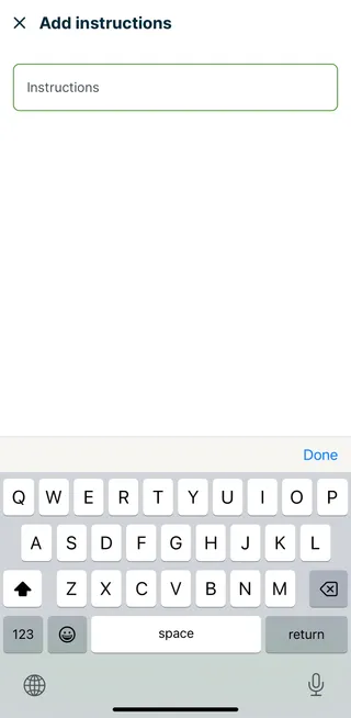 Add instructions screen in the Jobber app with an empty instructions field