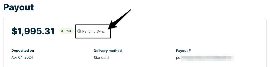 Paid payout showing the Pending Sync status