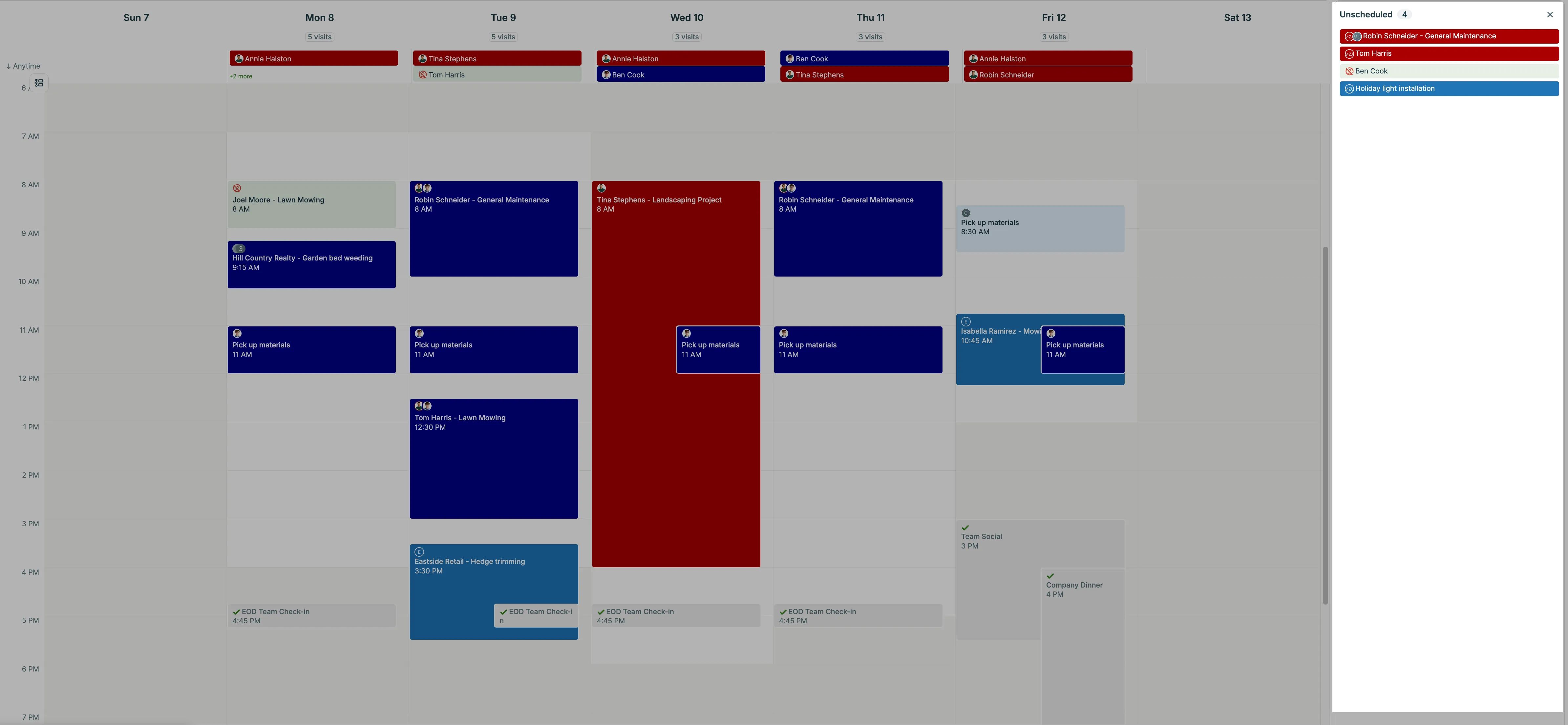 A screenshot showing the unscheduled visits column in the schedule.