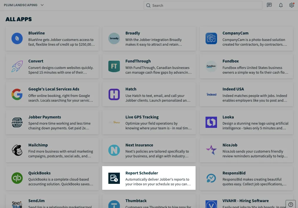 report scheduler highlighted in app marketplace
